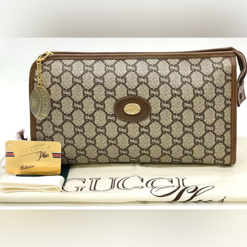 Authentic Vintage Gucci GG Plus  PVC Leather Clutch Bag W/Dustbag- Free Gift